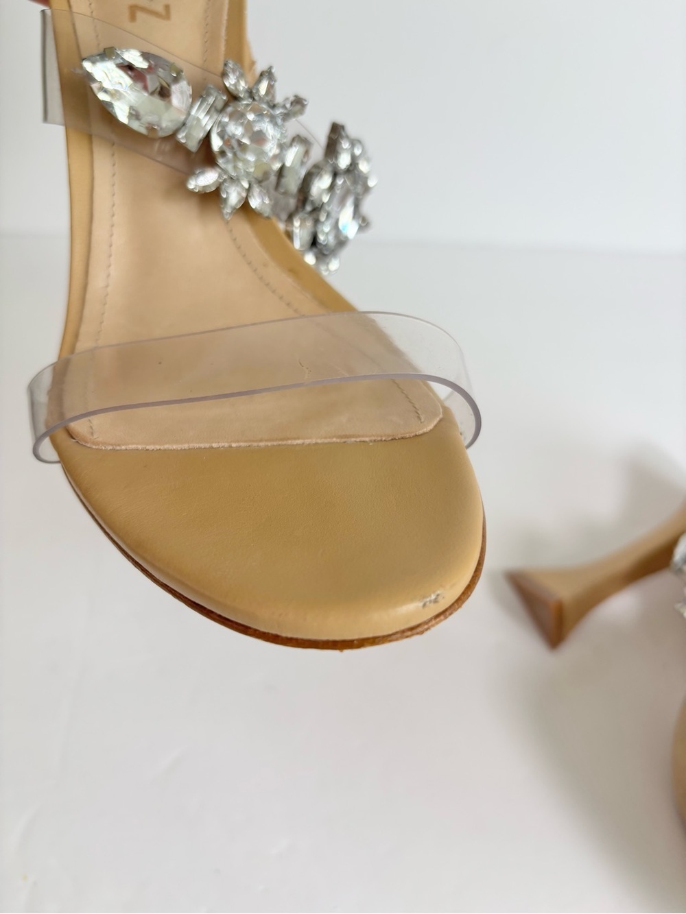 Schutz Laureen Crystal Nude Sandals Block Heel Made in Brazil Size 8.5B - Picture 9 of 13